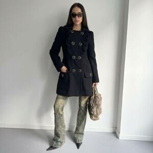 Vintage Wool Military Napoleon Jacket Black Fitted 90s Vamp Indie Sleaze